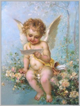 ange floral lisant une lettre Hans Zatzka Peinture à l'huile